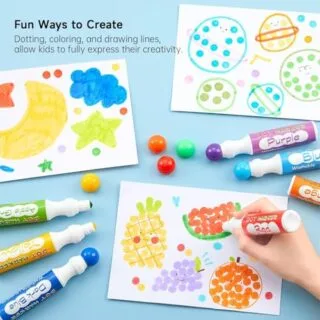 10-Color Washable Dot Markers Set for Kids - Safe and Non-Toxic Ideal for Crafts and Educational Activities