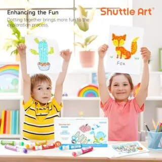 Shuttle Art's washable dot markers in 10 vibrant colors are ideal for kids' education and bingo, offering a safe and non-toxic creative experience.