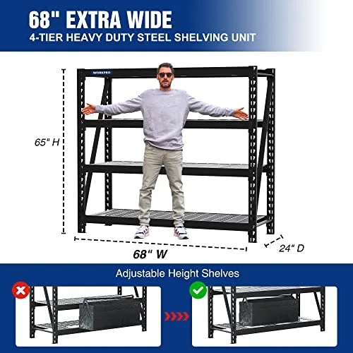 Classroom shelving unit, 4-tier, 68-inch, holding up to 7200 lbs, ideal for organized storage in educational environments.