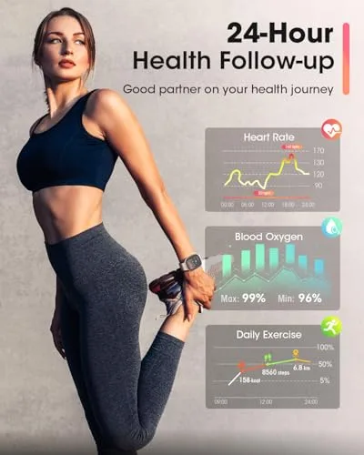 Woman tracking health metrics, showcasing fitness progress.