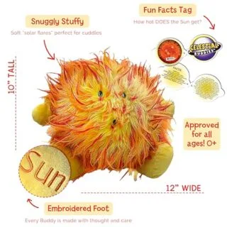 Sun Plush Toy - Celestial Buddies 12" - Educational Space Accessory with Fun Planet Facts - Perfect for Kids Learning About the Solar System