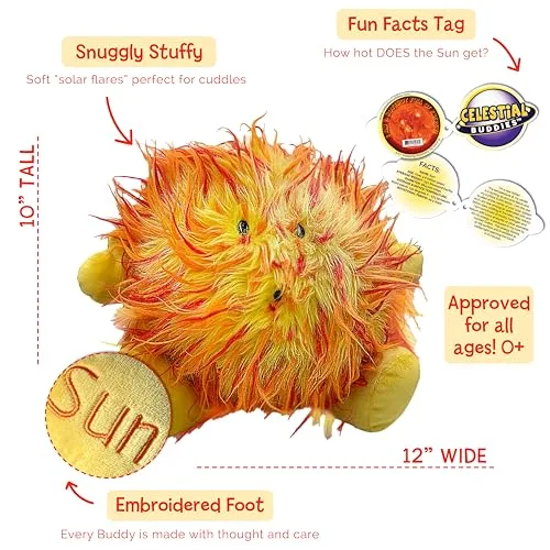 Sun Plush Toy - Celestial Buddies 12" - Educational Space Accessory with Fun Planet Facts - Perfect for Kids Learning About the Solar System