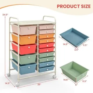Efficient Classroom Organization: 15-Drawer Rolling Storage Cart for Art and Craft Supplies, Maximizing Space and Accessibility
