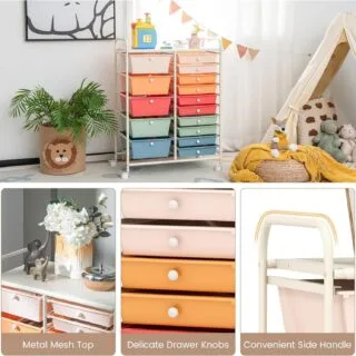 Rolling Storage Cart with 15 Drawers: Ideal for Classroom and Art Supply Organization, Providing Compact and Efficient Storage Solutions for Teachers.