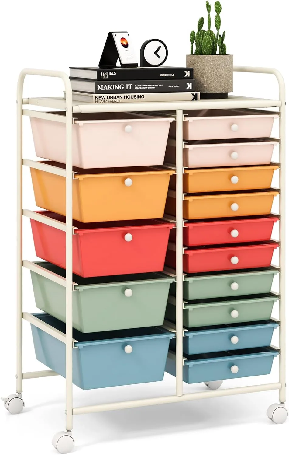 15-Drawer Storage Cart for Classroom Organization and Art Supplies - Enhance creativity and efficiency with this colorful cart, perfect for classrooms.