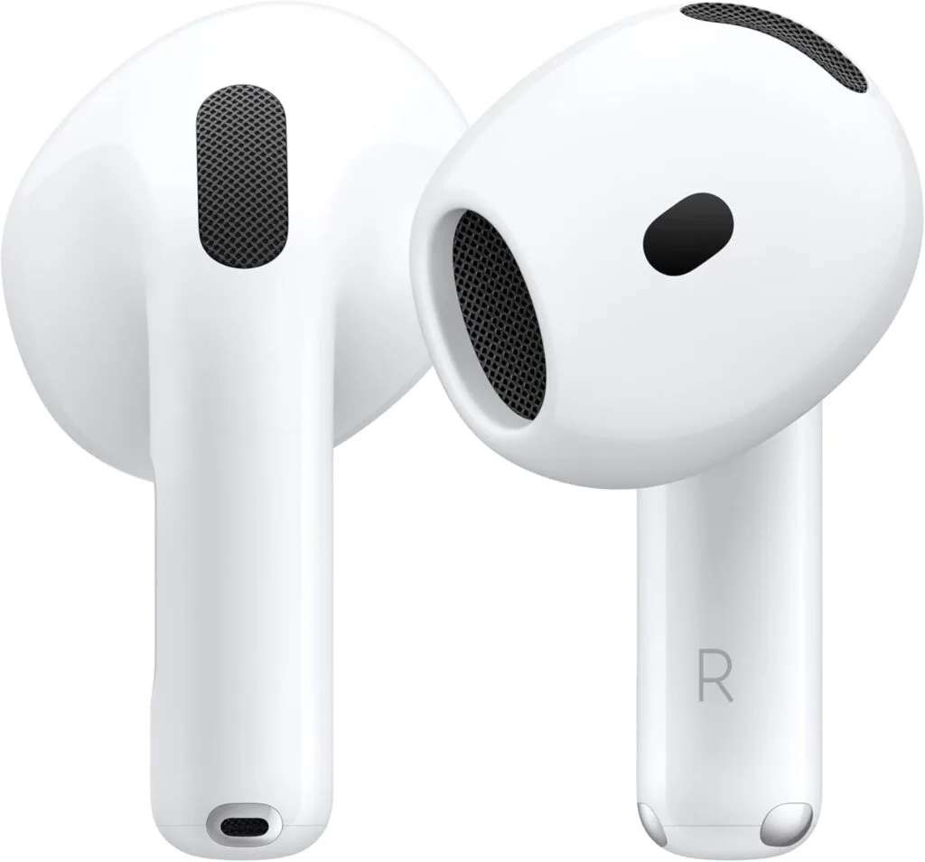 Apple AirPods 4 Bluetooth earbuds feature spatial audio and water resistance, ideal for teachers seeking enhanced classroom sound experiences.