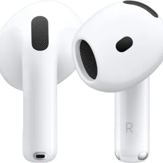 Apple AirPods 4 Bluetooth earbuds feature spatial audio and water resistance, ideal for teachers seeking enhanced classroom sound experiences.