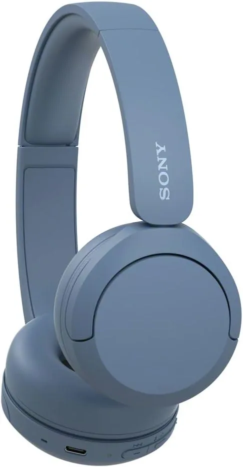 Experience immersive wireless audio with the Sony WH-CH520 Blue Bluetooth On-Ear Headset featuring a mic, perfect for educators seeking superior sound quality.