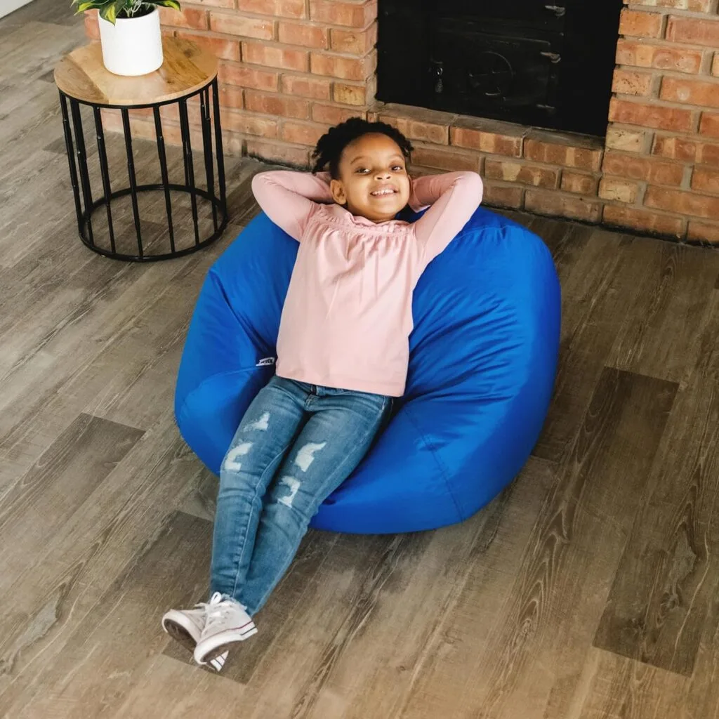 Durable 2ft sapphire blue bean bag chair enhances classroom comfort, creating an ideal learning environment for students.