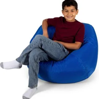 Sapphire blue bean bag chair designed for classroom relaxation, offering durable comfort and support for students during study breaks.