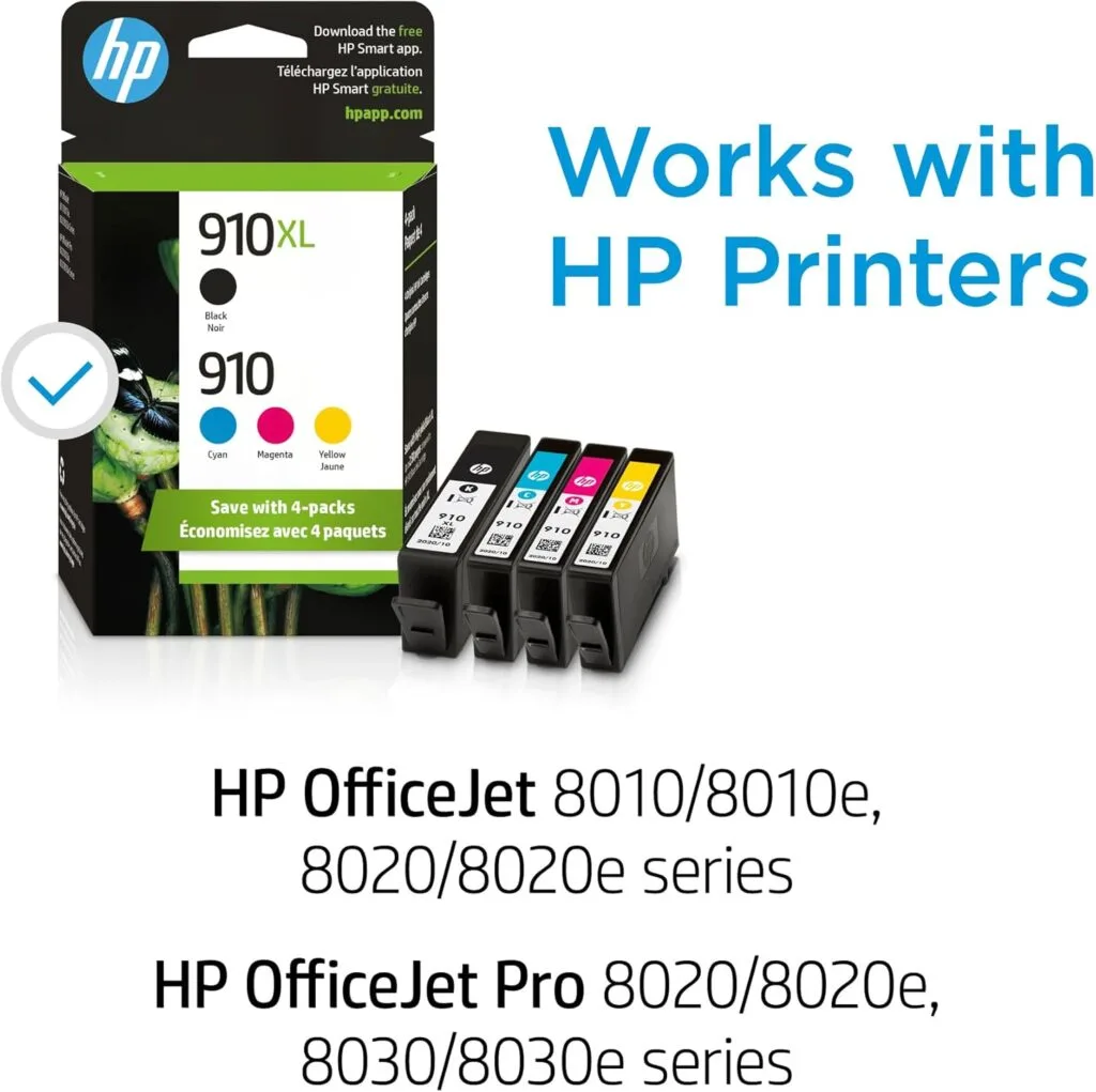 Optimize your printing with HP 910/910XL Ink Pack: Cyan, Magenta, Yellow, Black, designed for OfficeJet 8010, perfect for educators and high-quality documents.