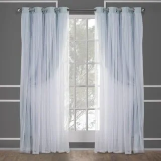 Luxe Talia Classroom Curtains: Modern double-layer sheer, room-darkening blackout with grommet style, ideal for educational settings.