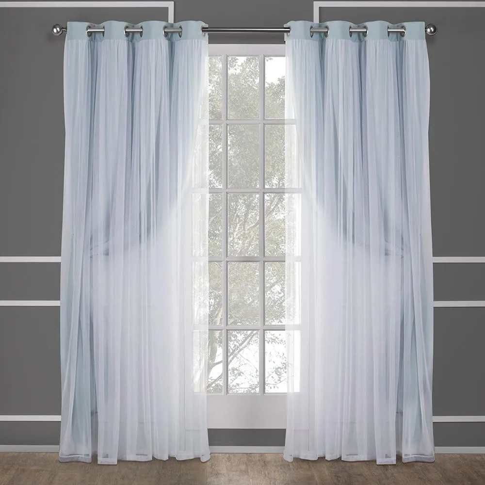 Luxe Talia Classroom Curtains: Modern double-layer sheer, room-darkening blackout with grommet style, ideal for educational settings.