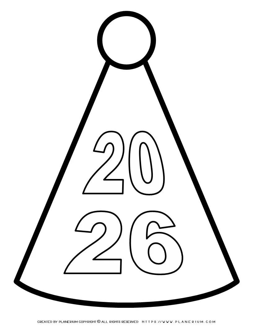 2026 Kids Christmas Hat Coloring Page featuring a simple outline for a fun, printable holiday activity for children to enjoy during the festive season.