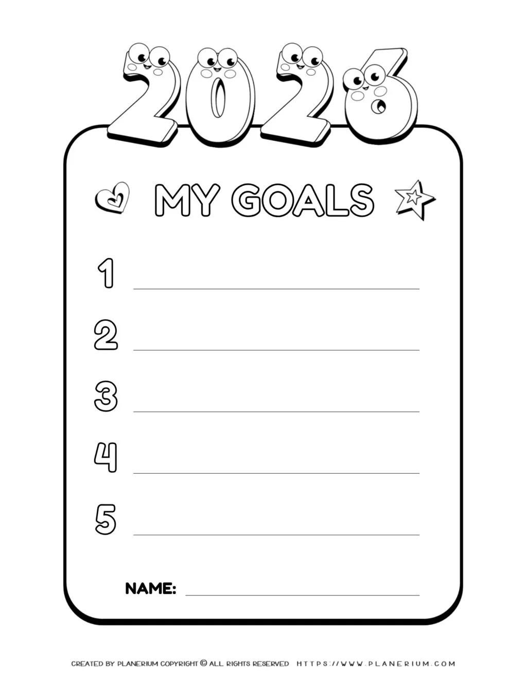Printable 2026 Goals Worksheet for Kids and Students: Engage young learners with an educational outline to set and track their personal and academic goals.