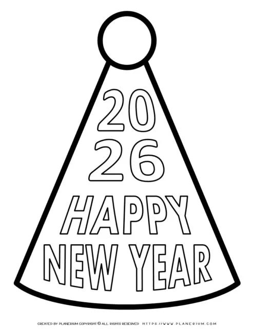 2026 New Year Party Hat Coloring Page - Printable Fun Activity for Kids