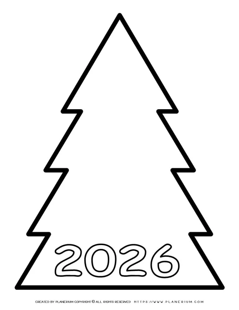 2026 New Year Tree Coloring Page for Classroom Crafts