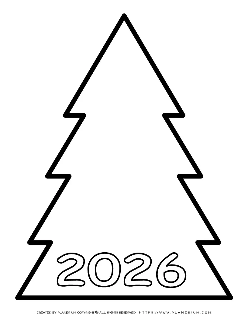 2026 New Year Tree Coloring Page for Classroom Crafts