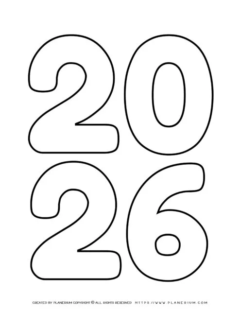 2026 Numbers Coloring Page for Kids - Printable Bold Outline Fun Activity