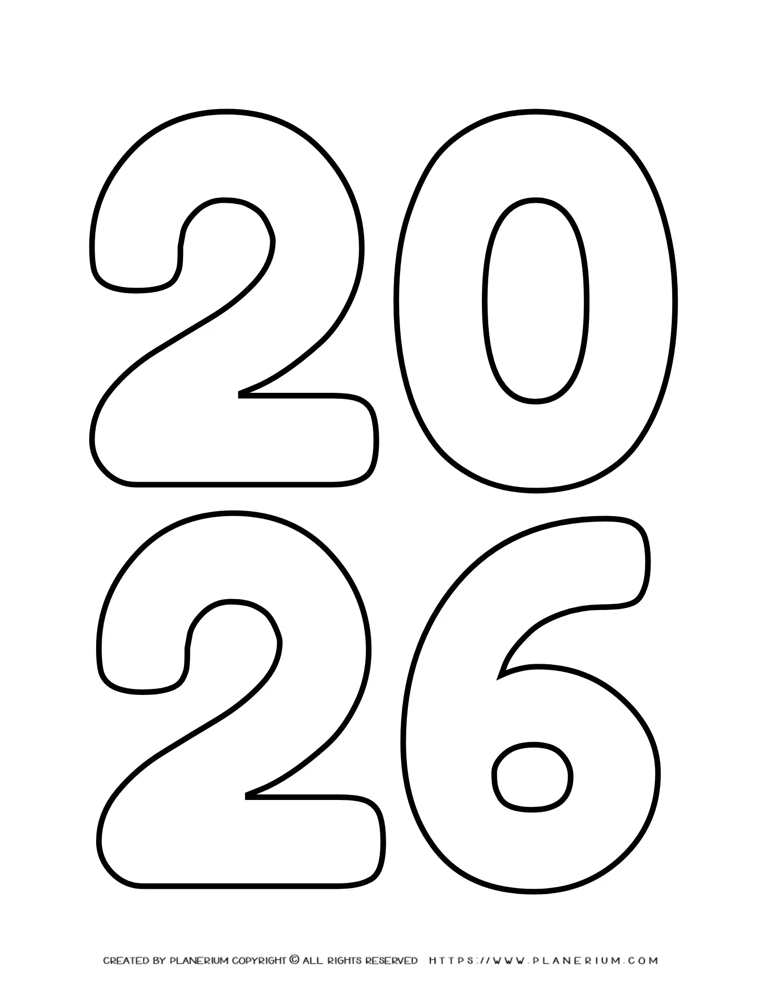 2026 Numbers Coloring Page for Kids - Printable Bold Outline Fun Activity