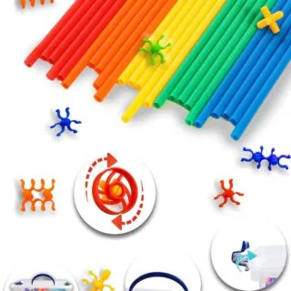 Engage in educational play with this 600-piece STEM engineering kit, designed to promote hands-on learning through creative straw constructions.