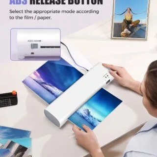 9-Inch All-in-One A4 Laminator designed for teachers and schools, featuring anti-jam technology and efficient thermal sealing and trimming capabilities.