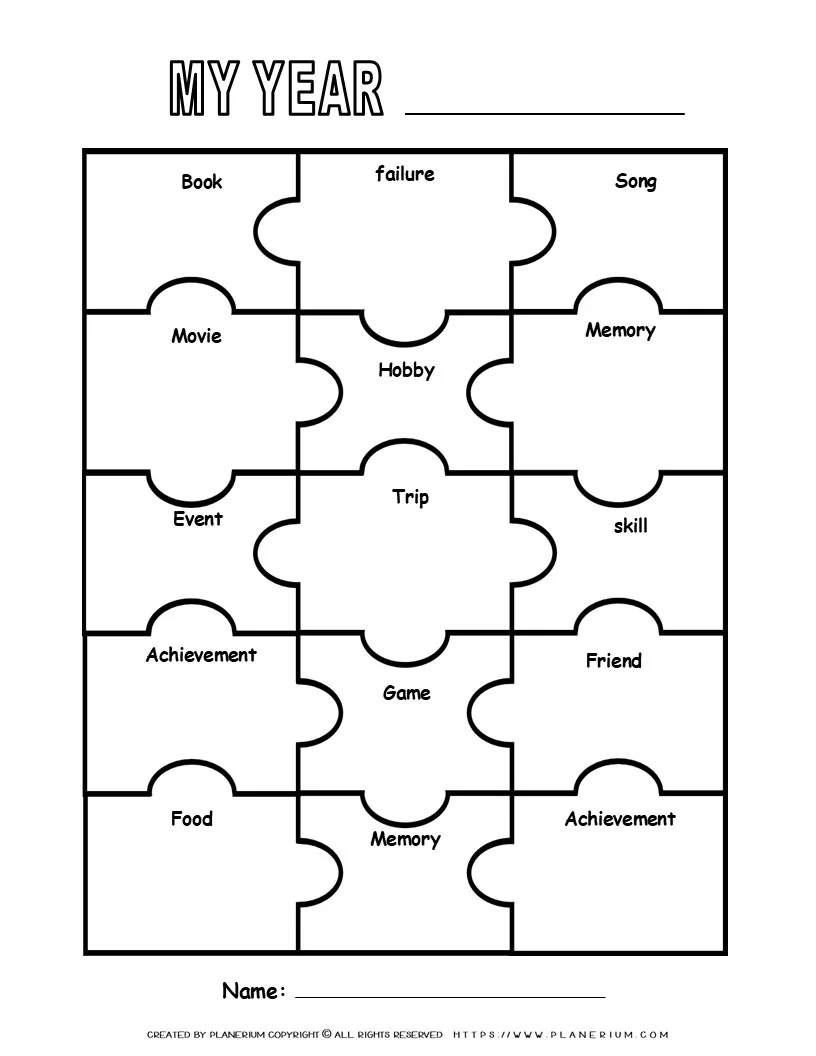 Printable Year Reflection Worksheet for kids and students, designed to encourage creativity and self-assessment in a fun format.