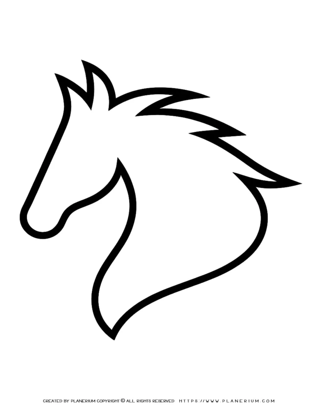 Minimalist horse head outline coloring page for kids, featuring a simple and engaging design, perfect for fostering creativity and artistic expression.