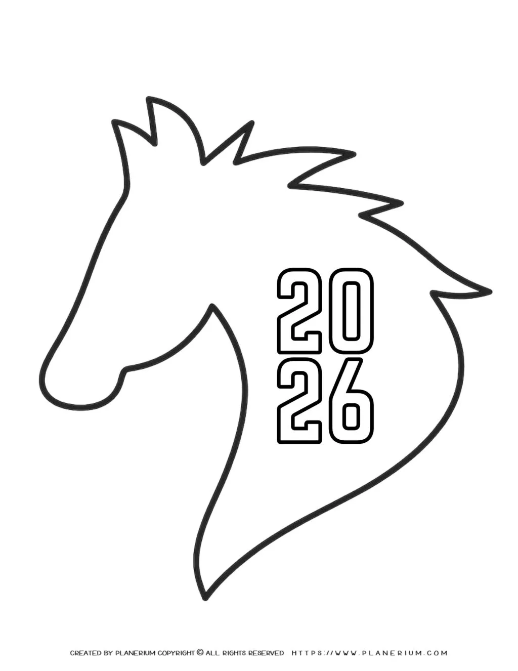 Printable 2026 Year of the Horse Coloring Page for Kids: Fun, Educational Activity Featuring Horse Design. Perfect for Celebrating Chinese New Year.