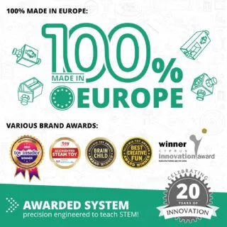 Engino STEM Physics Experiment Kit for educators, focusing on inertia, friction, and circular motion through hands-on learning activities.