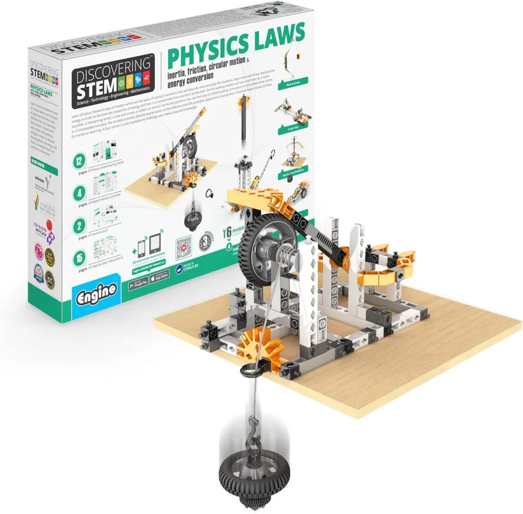 Engino STEM Physics Experiment Set focuses on inertia, friction, and circular motion for educators to enhance interactive learning experiences.