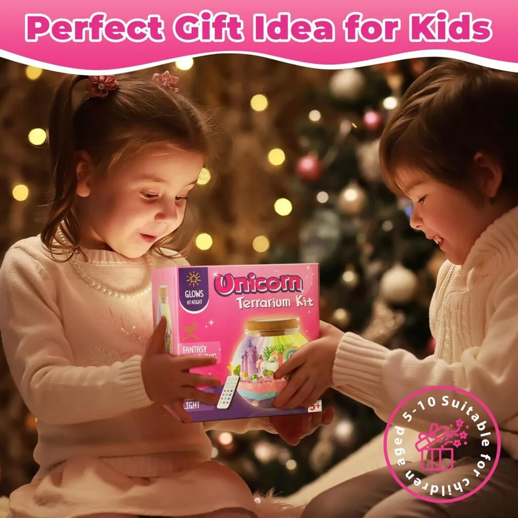 Joyeemax Unicorn Terrarium Kit for Kids, featuring a fun LED night light, offers a creative garden project that sparks imagination and joy.
