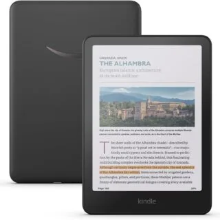 High-quality e-reader resembling a Kindle Oasis, featuring a 16GB color display and adjustable warm light for comfortable reading.