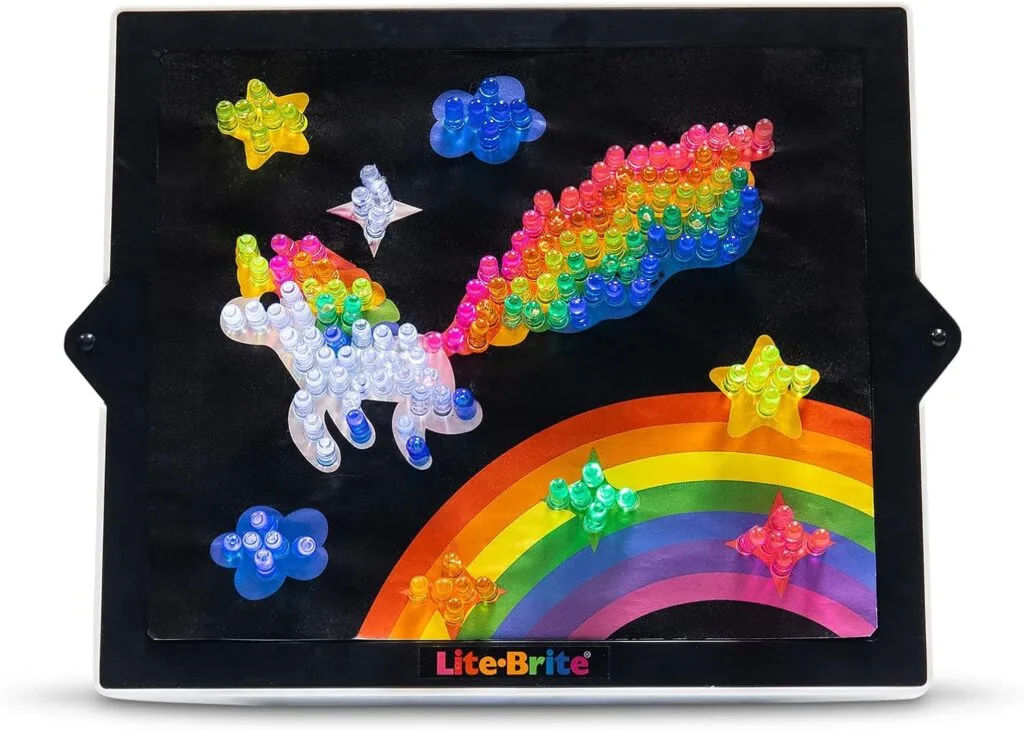 Alternative text: Classic Lite-Brite retro toy designed for creative art projects and light-based learning, encouraging imagination and fine motor skills.