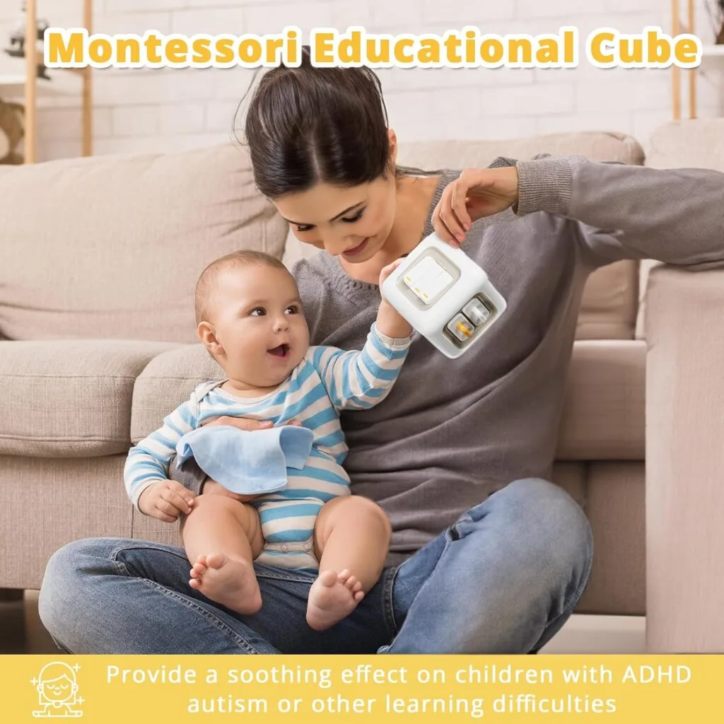 Montessori Busy Cube is an engaging sensory travel toy for toddlers 1+, promoting playtime and learning through hands-on activities.
