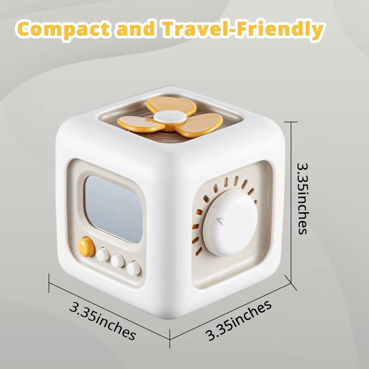 Montessori Busy Cube is an interactive sensory travel toy for toddlers aged 1+, promoting engagement and essential learning through play.