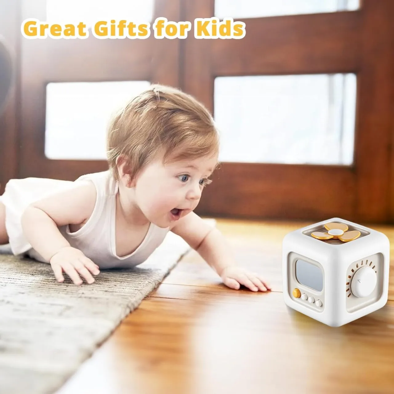 Montessori Busy Cube is an interactive sensory travel toy designed for toddlers aged 1 and up, promoting hands-on learning and exploration.