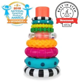 Colorful stackable rings set designed for STEM learning, perfect building blocks toy for children aged 6 and above to enhance creativity and skills.