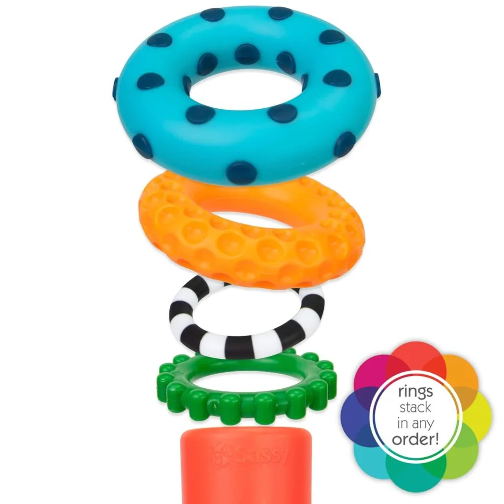 Colorful Stacks of Circles Ring Set designed for kids 6 and up, promoting stem learning and enhancing cognitive skills through playful engagement.