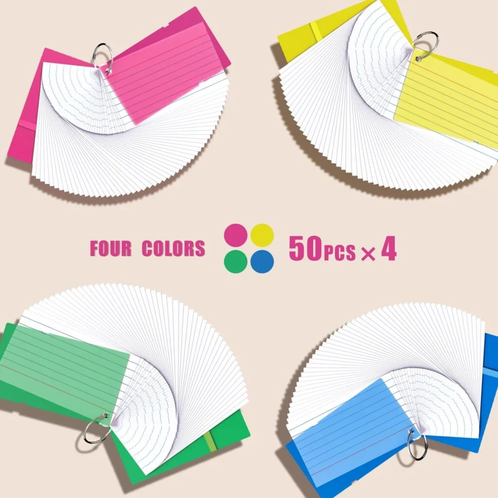 Yizuun 3x5 lined study cards, 200 pack with ring, ideal for teachers and students, perfect for organizing notes and enhancing learning efficiency.