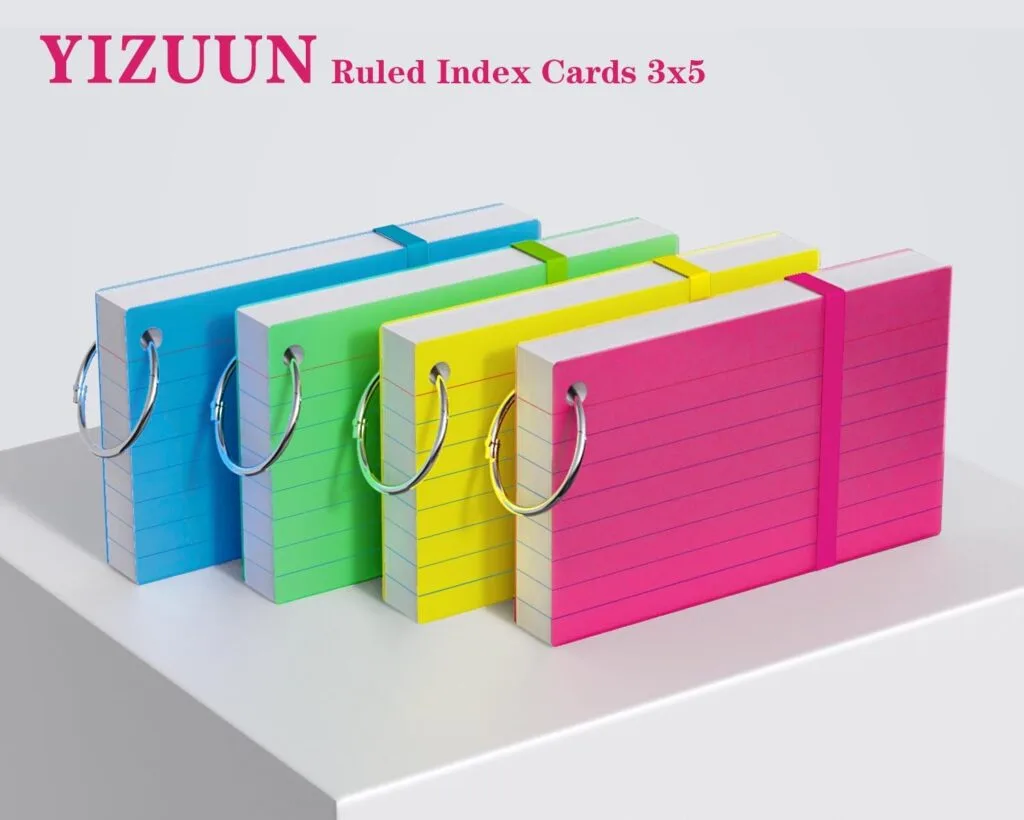 200 Pcs lined study cards with a ring, perfect for teachers and learning aids. Yizuun 3x5 index cards enhance study organization and note-taking.