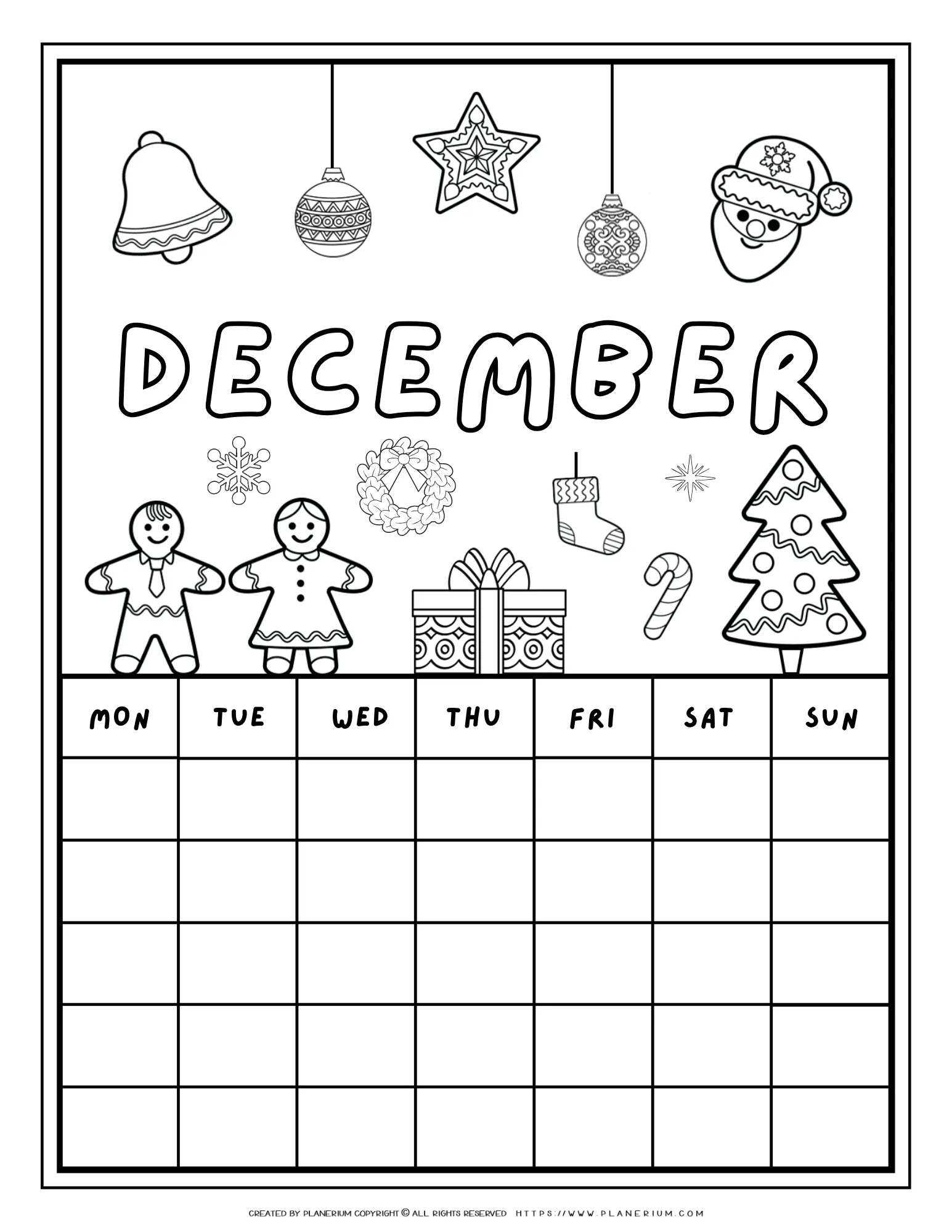 December Coloring Calendar