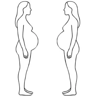 Printable outline of two figures representing a pregnant woman, ideal for art projects, educational materials, or decorative purposes.