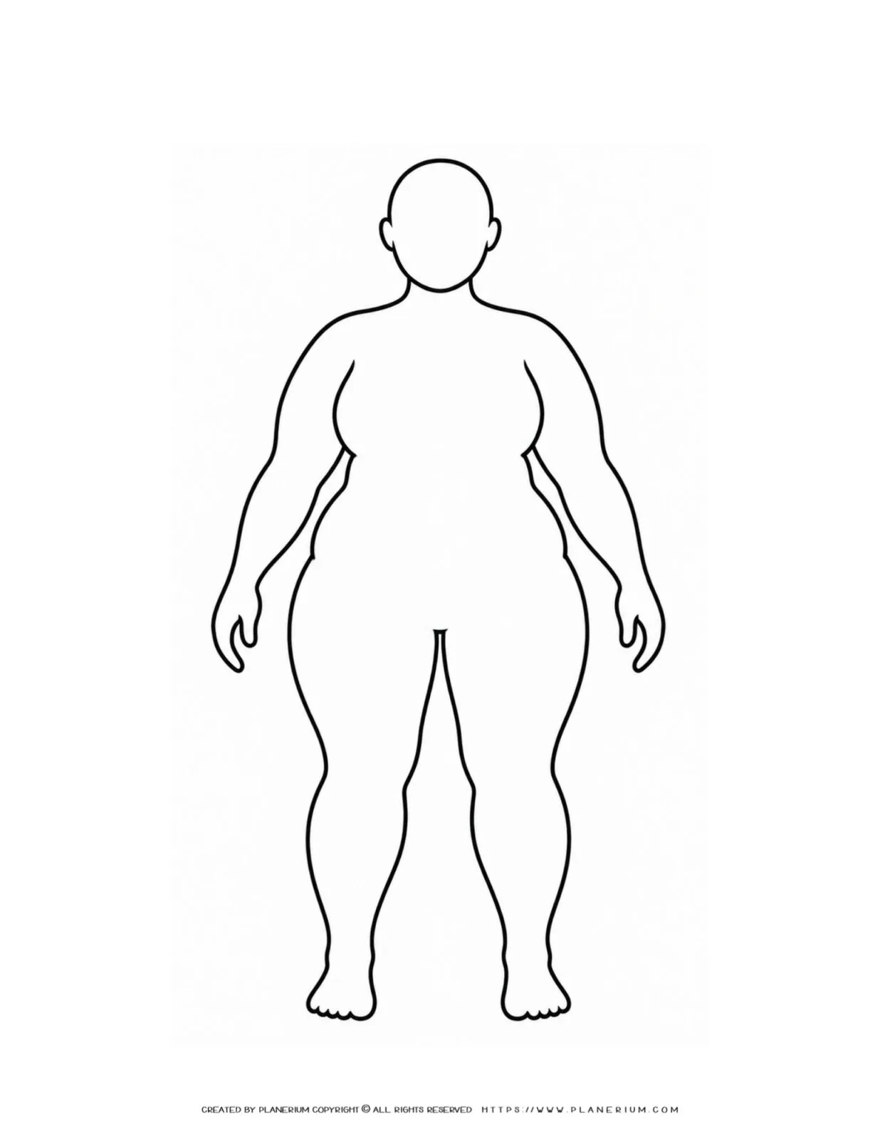 Plus-size female body outline with blank face in front view