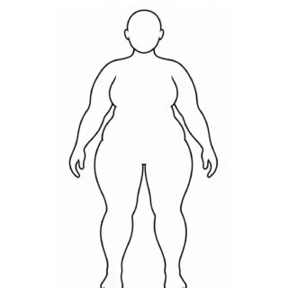 Plus-size female body outline with blank face in front view