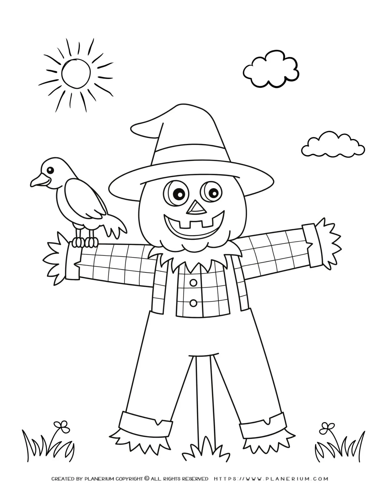 Printable fall scarecrow coloring page designed for kids, featuring fun autumn elements to enhance creativity and seasonal enjoyment.