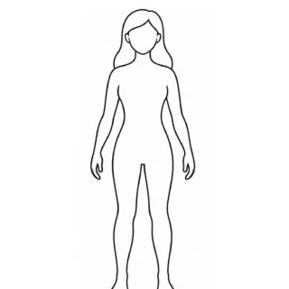 Female body outline with long hair and blank face for classroom activities