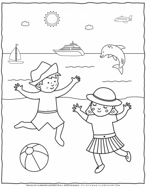 Children Playing At The Beach Coloring Pages