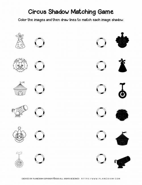 Circus Worksheet - Shadow matching | Planerium