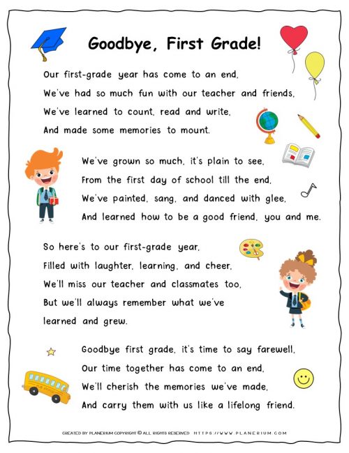 First Grade End-of-School-Year Goodbye Song